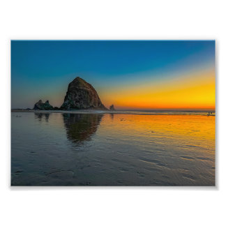 Sunset at Haystack Rock on Cannon Beach, Oregon Photo Print