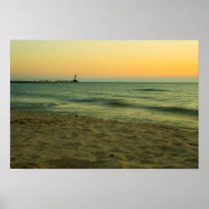 Sunset at Ludington Light Poster