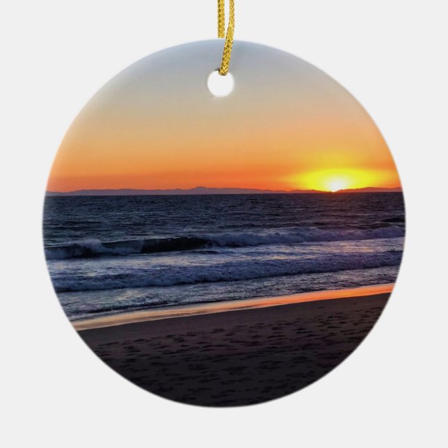 Sunset at Newport Beach, California Ceramic Tree Decoration (Front)