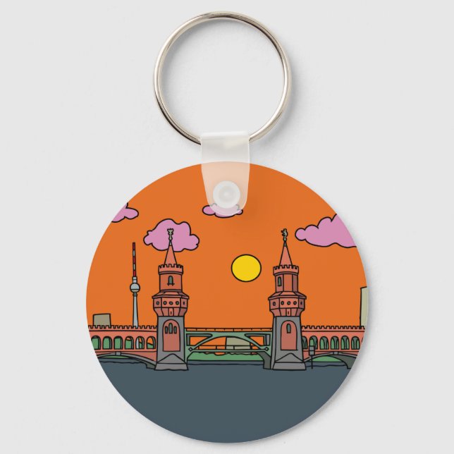 Sunset at Oberbaum Bridge in Berlin Key Ring (Front)