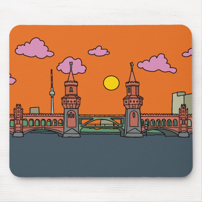 Sunset at Oberbaum Bridge in Berlin Mouse Mat (Front)