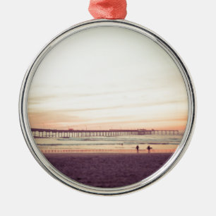 Sunset at Ocean Beach, California Metal Tree Decoration