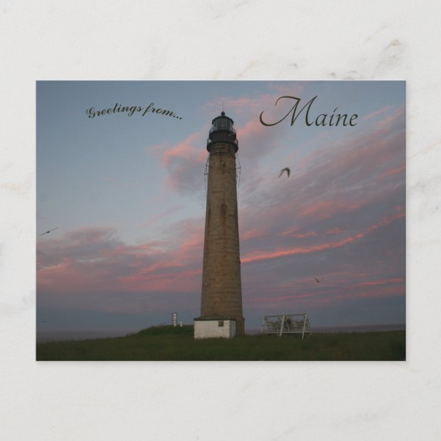 Sunset at Petit Manan Light Maine Postcard (Front)