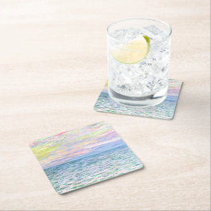 Sunset at Pourville by Monet Square Paper Coaster