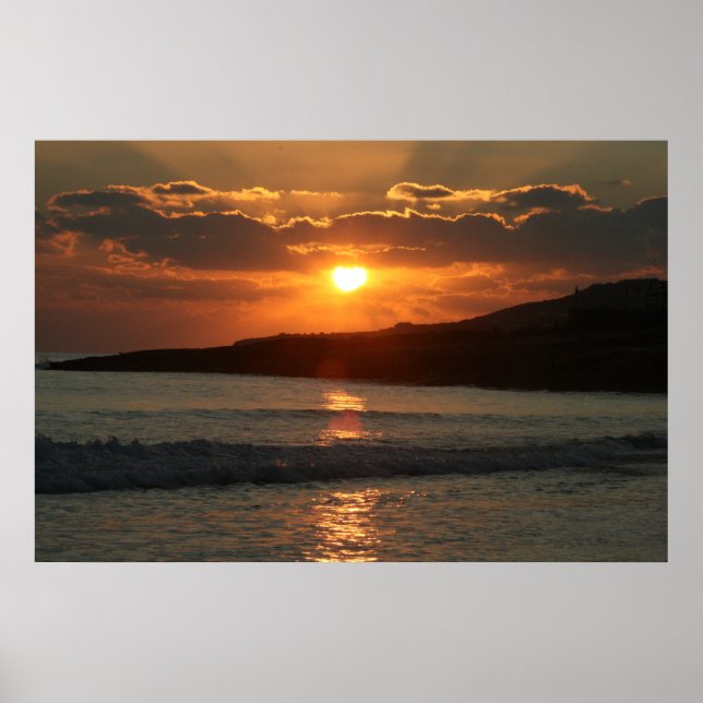 Sunset at Praia Da Luz Beach, Algarve, Portugal Poster (Front)