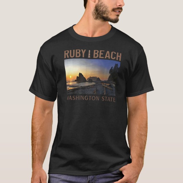 Sunset At Ruby Beach Washington State T-Shirt (Front)