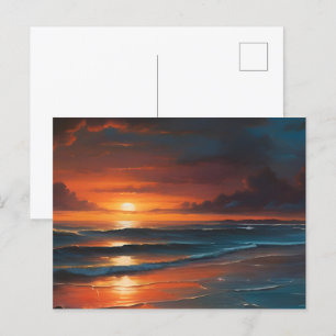 Sunset at sea art postcard