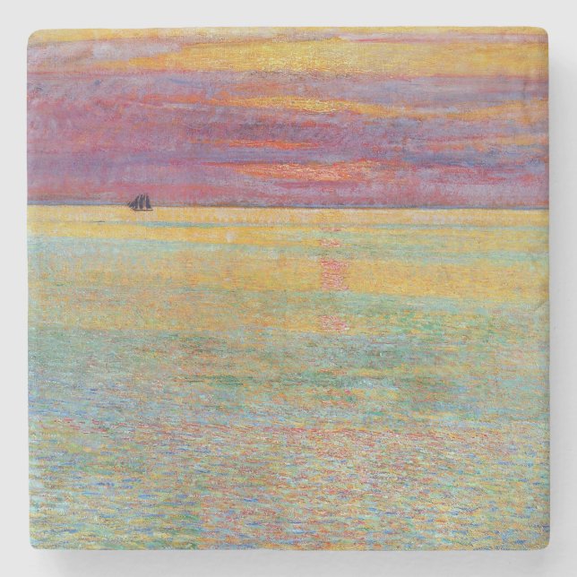 Sunset at Sea (by Childe Hassam) Stone Coaster (Front)