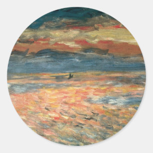 Sunset at Sea by Pierre Renoir, Vintage Fine Art Classic Round Sticker