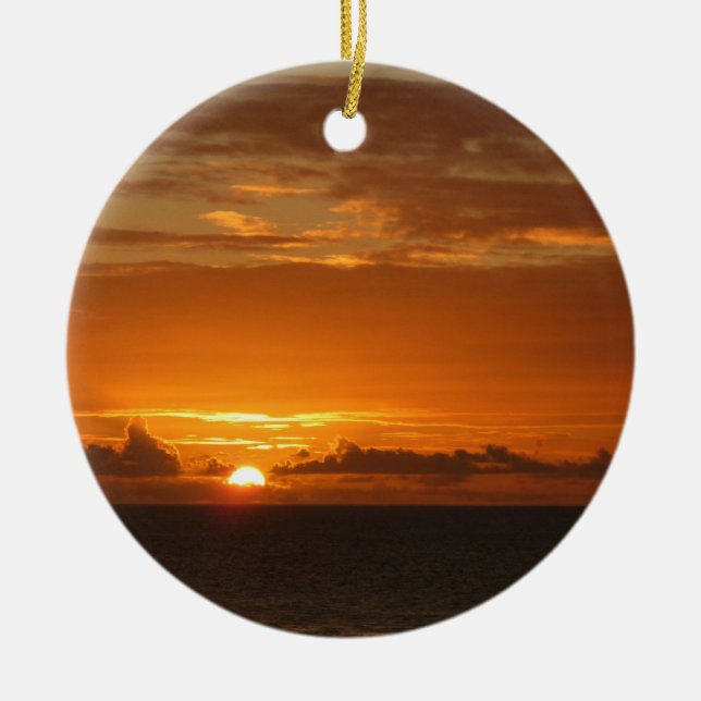 Sunset at Sea I Tropical Colourful Seascape Ceramic Tree Decoration (Front)