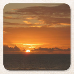 Sunset at Sea I Tropical Colourful Seascape Square Paper Coaster