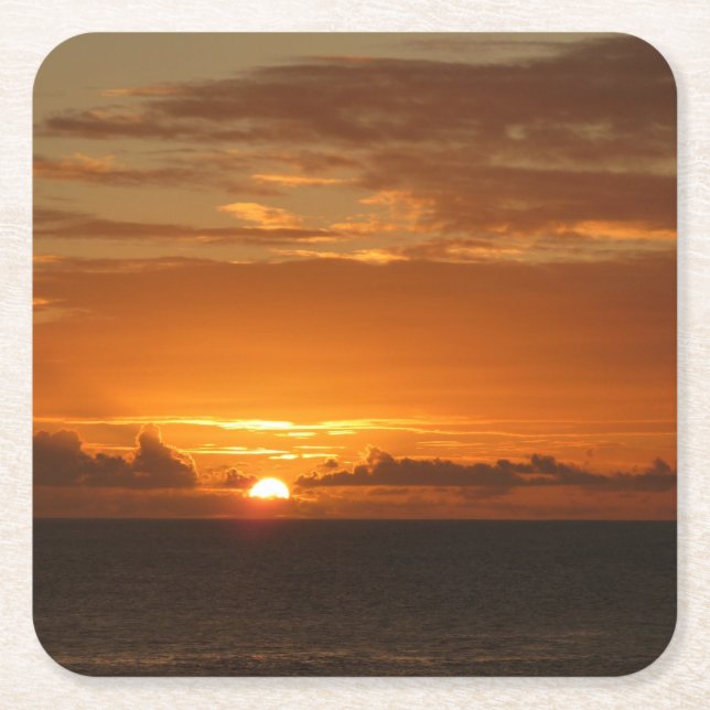 Sunset at Sea I Tropical Colourful Seascape Square Paper Coaster (Front)