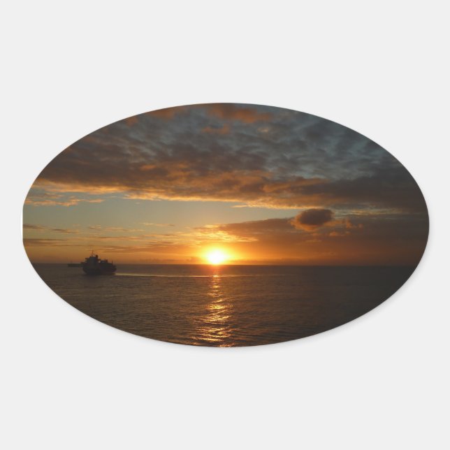 Sunset at Sea II Tropical Seascape Oval Sticker (Front)