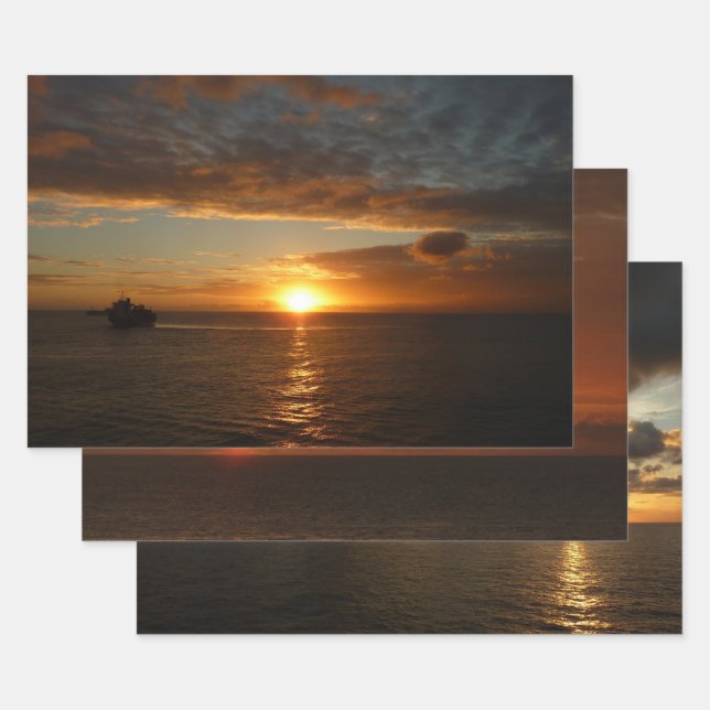 Sunset at Sea II Tropical Seascape Wrapping Paper Sheet (Set)