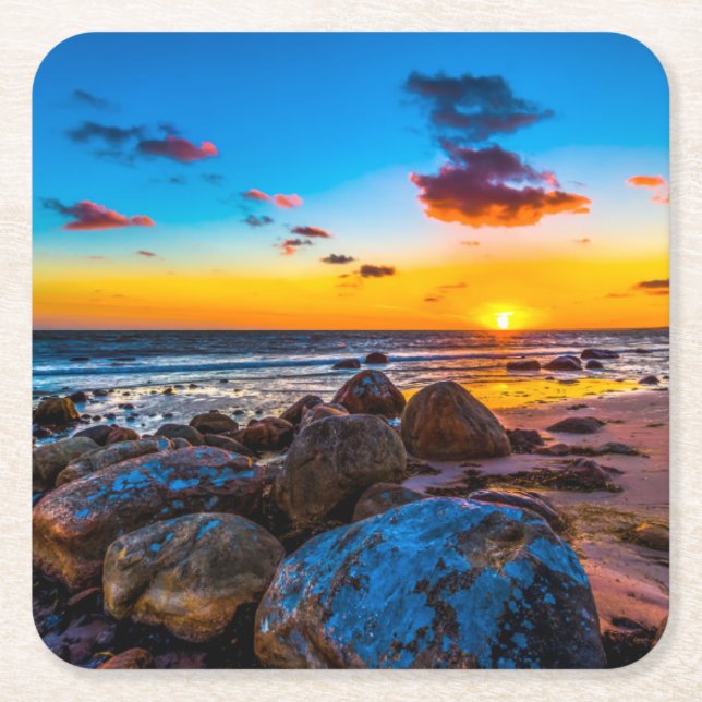 Sunset At Sea Square Paper Coaster (Front)