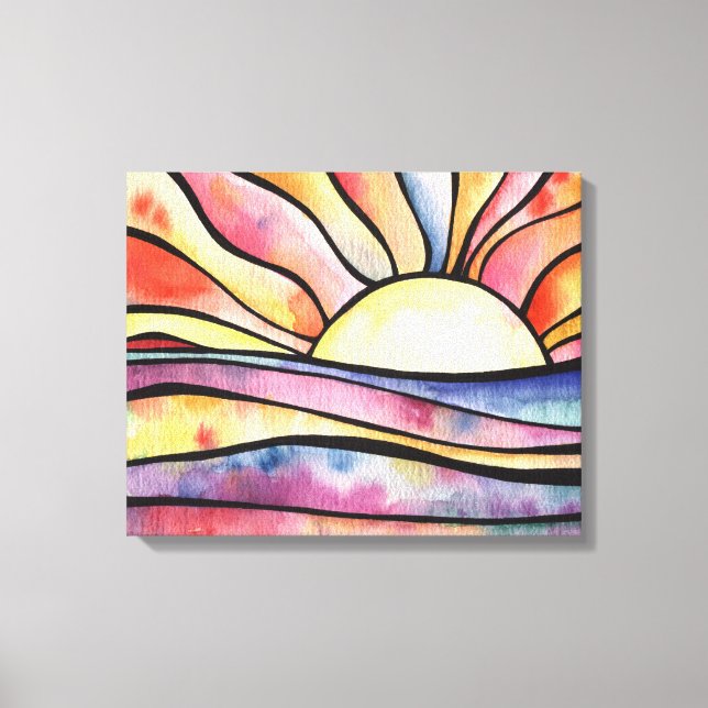 Sunset At Sea Watercolor painting on Canvas (Front)
