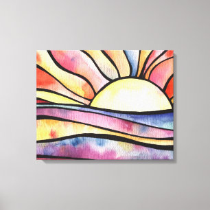 Sunset At Sea Watercolor painting on Canvas