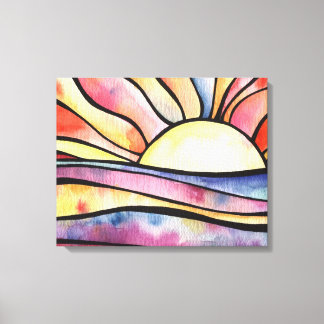 Sunset At Sea Watercolor painting on Canvas