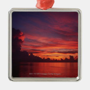 Sunset at sea with dark clouds metal tree decoration
