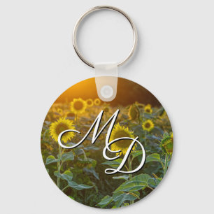 Sunset At Sunflower Field Key Chain