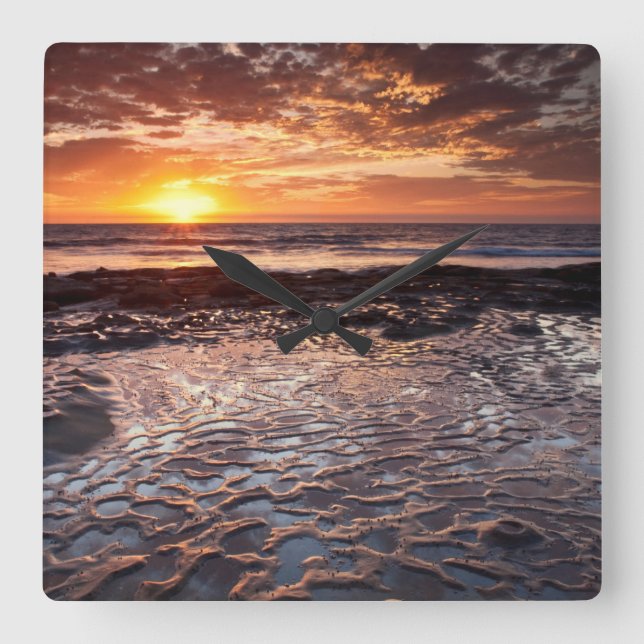 Sunset at the beach, California Square Wall Clock (Front)