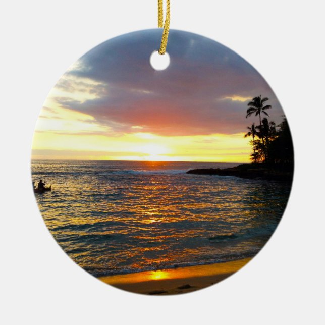 Sunset at the Beach Ceramic Tree Decoration (Front)