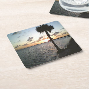 Sunset At The Beach Square Paper Coaster