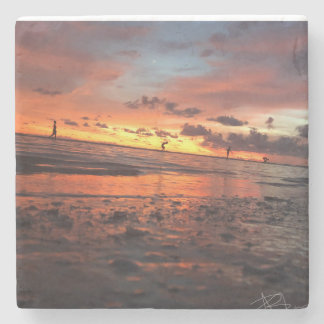 Sunset at the Beach Stone Coaster