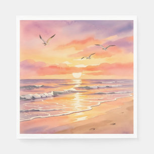 Sunset at the beach with birds napkin