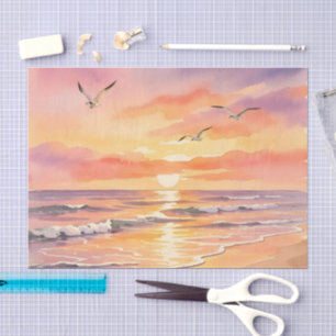 Sunset at the beach with birds tissue paper