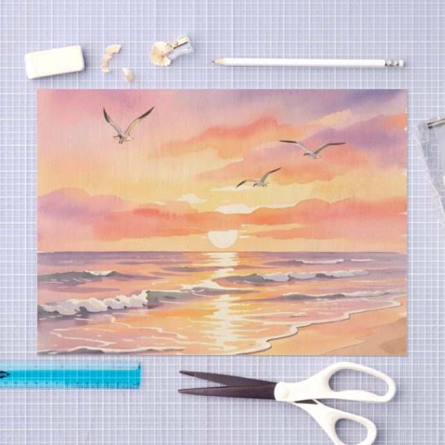 Sunset at the beach with birds tissue paper (Craft)