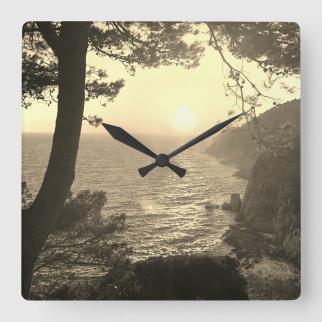Sunset at the coast square wall clock (Front)