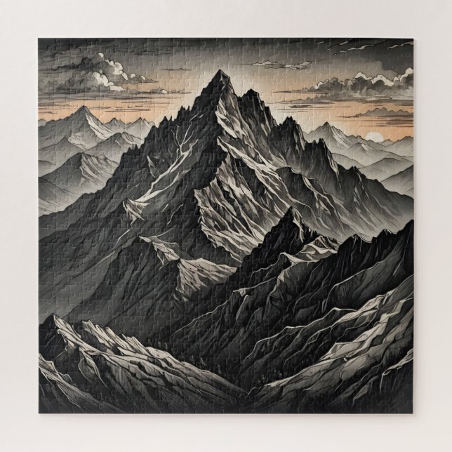 Sunset at the mountains artwork jigsaw puzzle (Vertical)