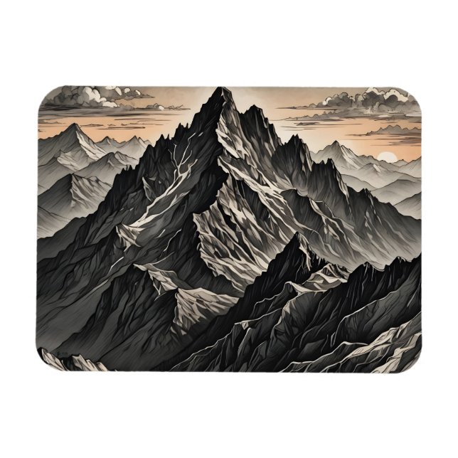Sunset at the mountains artwork magnet (Horizontal)
