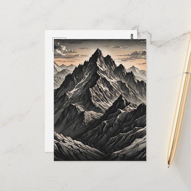 Sunset at the mountains artwork postcard (Front/Back In Situ)