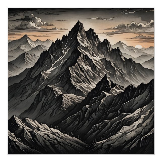 Sunset at the mountains artwork poster (Front)