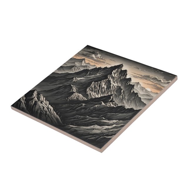 Sunset at the mountains artwork tile (Side)