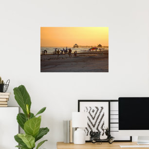 Sunset at the ocean beach poster