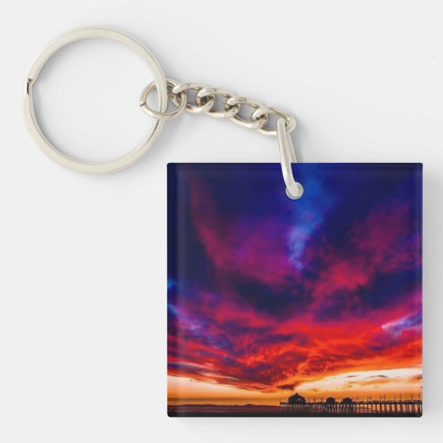 Sunset at the Pier, Huntington Beach, CA Key Ring (Front)