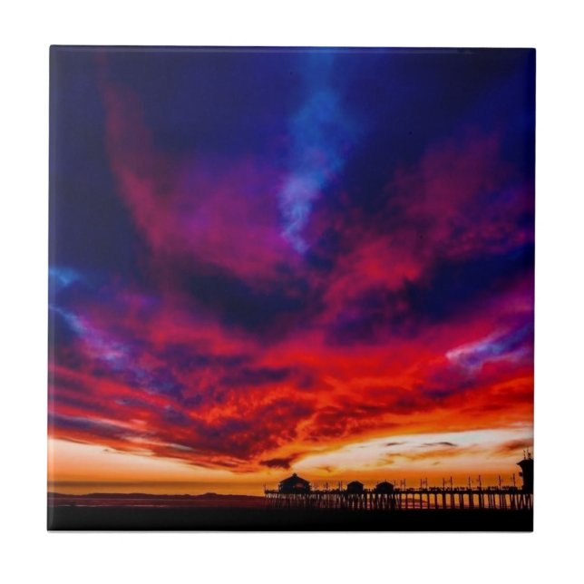 Sunset at the Pier, Huntington Beach, CA Tile (Front)