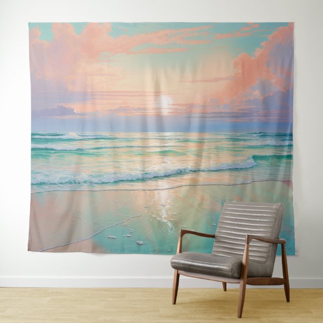 Sunset at the tranquil beach landscape tapestry (In Situ (Horizontal))