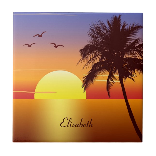 Sunset at tropical beach tile (Front)