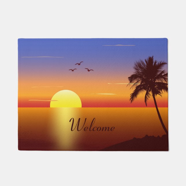 Sunset at tropical beach welcome doormat (Front)