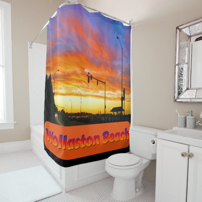 Sunset at Wollaston Beach Shower Curtain (In Situ)