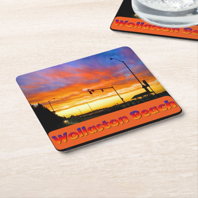 Sunset at Wollaston Beach Square Paper Coaster (Angled)