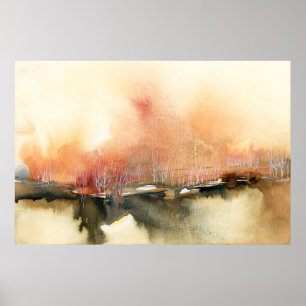 Sunset Atmospheric Orange Brown Abstract Landscape Poster