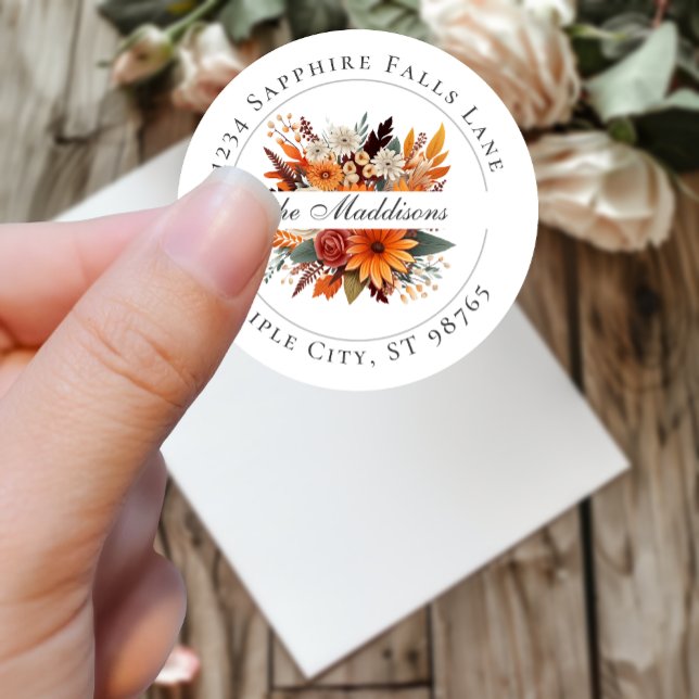 Sunset Autumn Floral Classic Round Sticker (Creator Uploaded)
