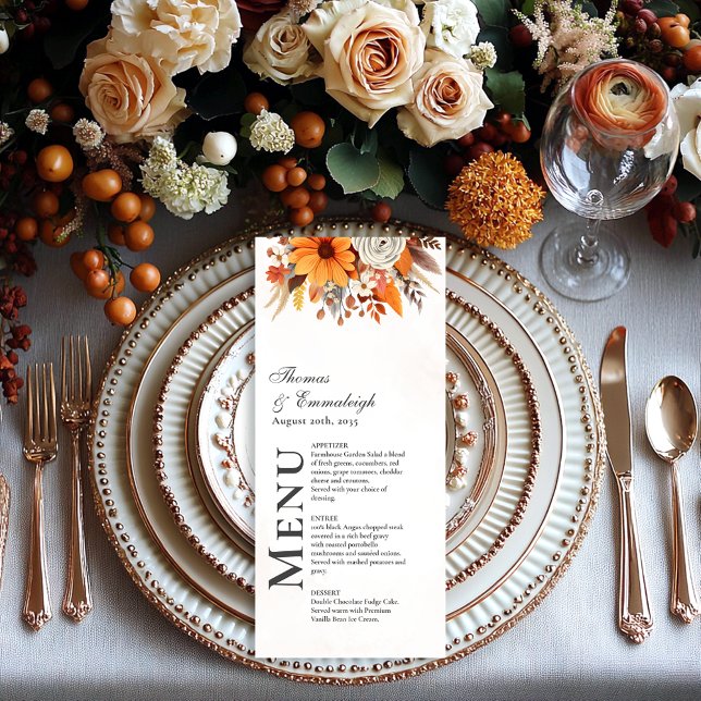 Sunset Autumn Floral Watercolor Wedding Menu (Creator Uploaded)