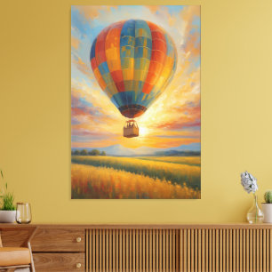 Sunset Balloon Ride Over Golden Fields Canvas Print