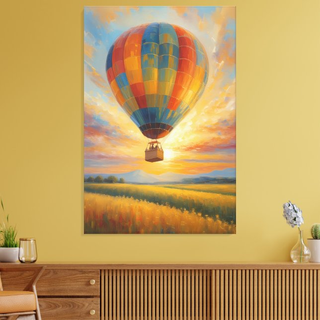 Sunset Balloon Ride Over Golden Fields Canvas Print (Insitu(LivingRoom))